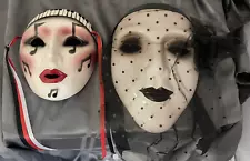 Pair of "About Face" Porcelain Masks "Music Woman" " Mourning Woman with Veil"