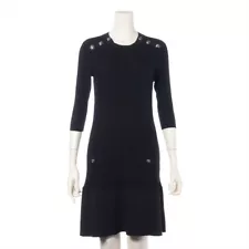 Chanel Coco Button Cotton & Wool Knit dress 36 Ladies' Black P59258K07778