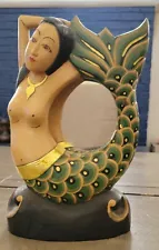 Balinese Folk Art Mermaid Sea Siren Goddess Desk Mirror – Hand carved / painted