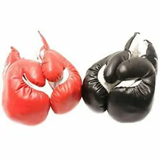 2 PAIRS 16 OZ BOXING PRACTICE TRAINING GLOVES Sparring Faux Leather Red Black