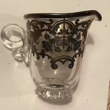 Vintage Heisey Glass Lariat Creamer With Rockwell Silver Overlay - Sm Pitcher