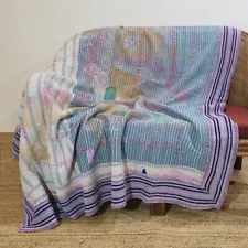 Indian Handmade Quilt Vintage Rare Kantha Bedspread Throw Cotton Blanket Gudari