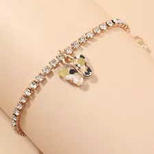 New Womens Gold Cute Butterfly Charm Rhinestone Bangle Bracelet Jewelery