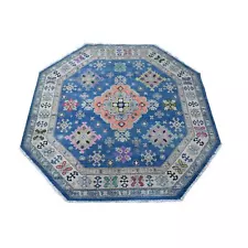 5'x5' Bdazzled Blue Wool Hand Knotted Fusion Kazak Octagon Oriental Rug R89228