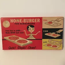 Vtg 1958 Home-Burger Mold For Hamburgers Recipes Original Box With Instructions