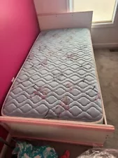 Girls Twin Bed With Pink Highlights (Incl. Mattress and All Hardware)