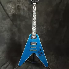 Blue Flying V Electric Guitar Solid Black Rosewood Fretboard Flamed Maple Top