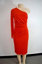 Halston Heritage Red One Shoulder Cocktail Dress Size 2 On Sale nt