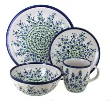 Blue Rose Polish Pottery Porcelain Vine 4 Piece Place Setting - Service for 1