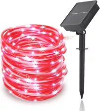 33FT Solar Rope Tube Lights Candy Cane Red/White For Yard Party Holiday Bedroom