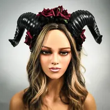 Black Ram Horns Cosplay Horn Headdress Headpiece Halloween Costume*