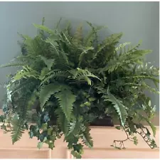 Large Lush Green Fake Potted Plant Fern in Metal Pot 19" Tall