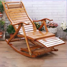 Folding Bamboo Recliner Rocking Chair Sofa Lounger Wide Seat Outdoor Indoor