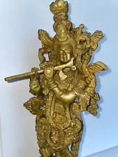 Hindu Idol Lord Krishna Flute Player Large Heavy 15 x 6 Inch 8.6 Lb Brass Statue