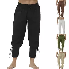 Mens Medieval Reenactment Viking Pants Renaissance Lace Up Bandage Trousers US