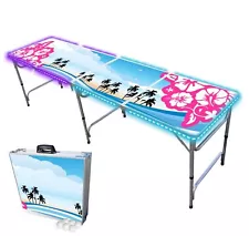 8-Foot Folding Beer Pong Table w/LED Lights - Hibiscus Edition