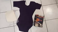 NIP Womens nylon leotard Plum Purple Colour NOS Vintage Sz L short Sleeve