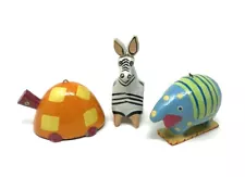 Lot of 3 Paper Papier Mache Figures Animals Turtle Armadillo Zebra Colorful