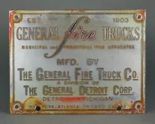 Antique General Fire Trucks Co Corp Chromed Brass Engine Plaque Sign