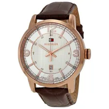 TOMMY HILFIGER White Dial Brown Leather Strap Men's Watch 1710346