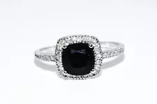 $1,600 14K GOLD 1.72CT NATURAL CUSHION CUT BLACK ONYX & DIAMOND COCKTAIL RING