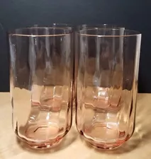 4 Optic Pink Swirl Glass Tall Tumblers Drinking Glasses 5-3/8" 16oz Narrow Base