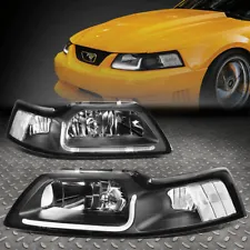 [LED DRL]FOR 1999-2004 FORD MUSTANG PAIR BLACK HOUSING CLEAR CORNER HEADLIGHT