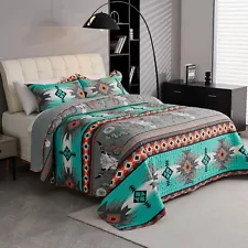 3 PCS Oversize Rustic Southwestern Quilt King Size Set Western Bedspread Set