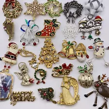 Lot of 25 Vintage CHRISTMAS BROOCH Pins Rhinestone Enamel Costume Jewelry