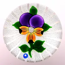 John Deacons Classic Pansy on Radial White Latticinio Strip Cushion