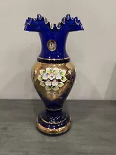 NEW CZECH BOHEMIAN ENAMEL FLOWERS GLASS VASE