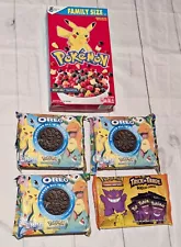 3 OREO POKEMON LMT EDT 15.25oz Sealed Package Cookies, CEREAL & 40 Packs CARDS