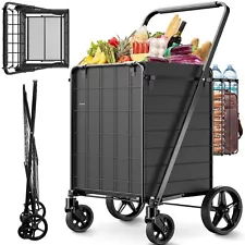 Folding Shopping Cart for Groceries,360 lbs Capacity Grocery Cart with Waterp...