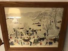 SUGARING OFF by GRANDMA MOSES Cross FRAMED UNDER GLASS.