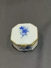 New ListingLimoges Porcelain Treasure Box, Blue Flowers