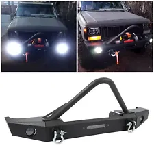 Fit 84-01 Jeep Comanche MJ Cherokee XJ Front Bumper W/ Fog Lights & Winch Plate