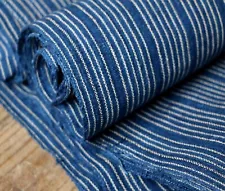 Hand Woven Ancient loom woven fabric indigo blue dyed yarn natural plant dyed