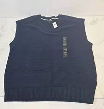 NWT Banana Republic Men 100% Cotton Horizontal Rib V-Neck Sweater Vest Sz L