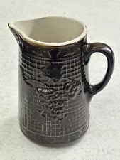 Pottery Brown Stoneware Pitcher Grape Trellis Design 8" Vintage