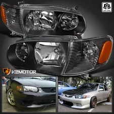 Fits 2001-2002 Toyota Corolla Black Headlights+Corner Signal Lamps Left+Right (For: 2002 Toyota Corolla)