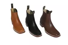 MEXICAN BOTINES MENS BOTIN COWBOY LEATHER RODEO SLIP ON ANKLE SQUARE TOE BOOTS