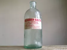 Vintage GLAUBER SALTS FOR ANIMALS OR THE BATH Glass Bottle