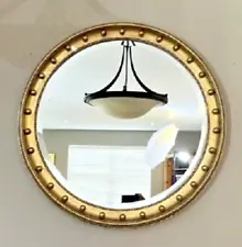 AMAZING 20th C HANDWORKED GILT WOOD FEDERAL STYLE BULLSEYE BEVELED MIRROR 30"