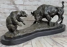 SIGNED BULL VS GRIZZLY BEAR BRONZE SCULPTURE STATUE ART DECO STOCK MARKET SALE