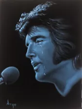 Dazzling Blue Elvis Presley The king black velvet oil painting Art