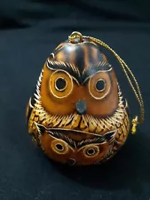 LuCuma Designs Owls 3" Dried Gourd w Seeds Ornament Rattle Hand Crafted Peru