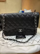 Chanel Quilted Double Flap Black Caviar Maxi Shoulder Handbag