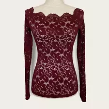 No Brand Burgundy Floral Off Shoulder Fitted Long Sleeve Top Size XS