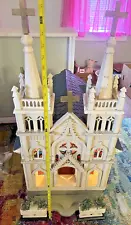 OLD VINTAGE ANTIQUE HAND MADE WOODEN DOLL HOUSE CHURCH W STEEPLES AMAZING !