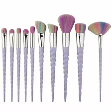 Unicorn Makeup Brush Set with Rainbow Bristles Cosmetic Brushes - 10 Piece Kit